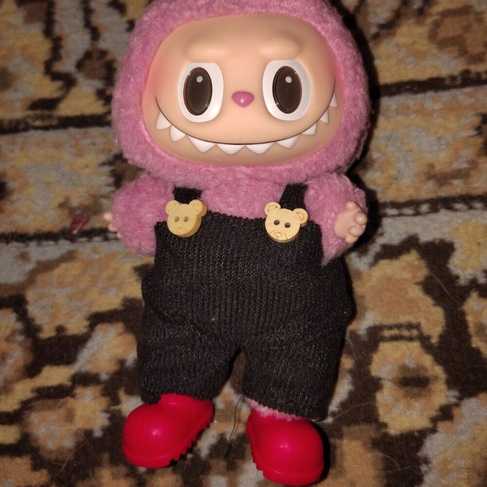 Black Labubu Overalls, Red Resin Shoes for Labubu (no doll included)